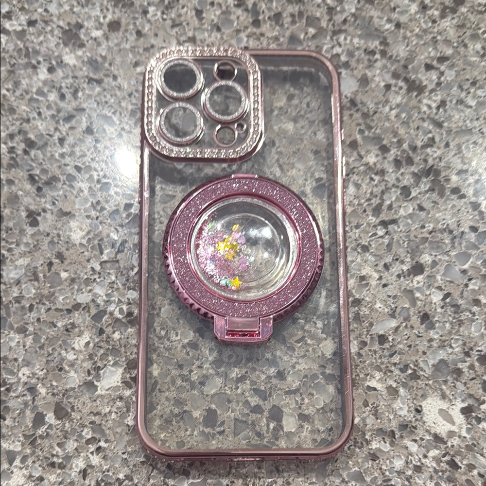 Elegant Pink Phone Case with Glitter Ring IPhone 16 Pro Max